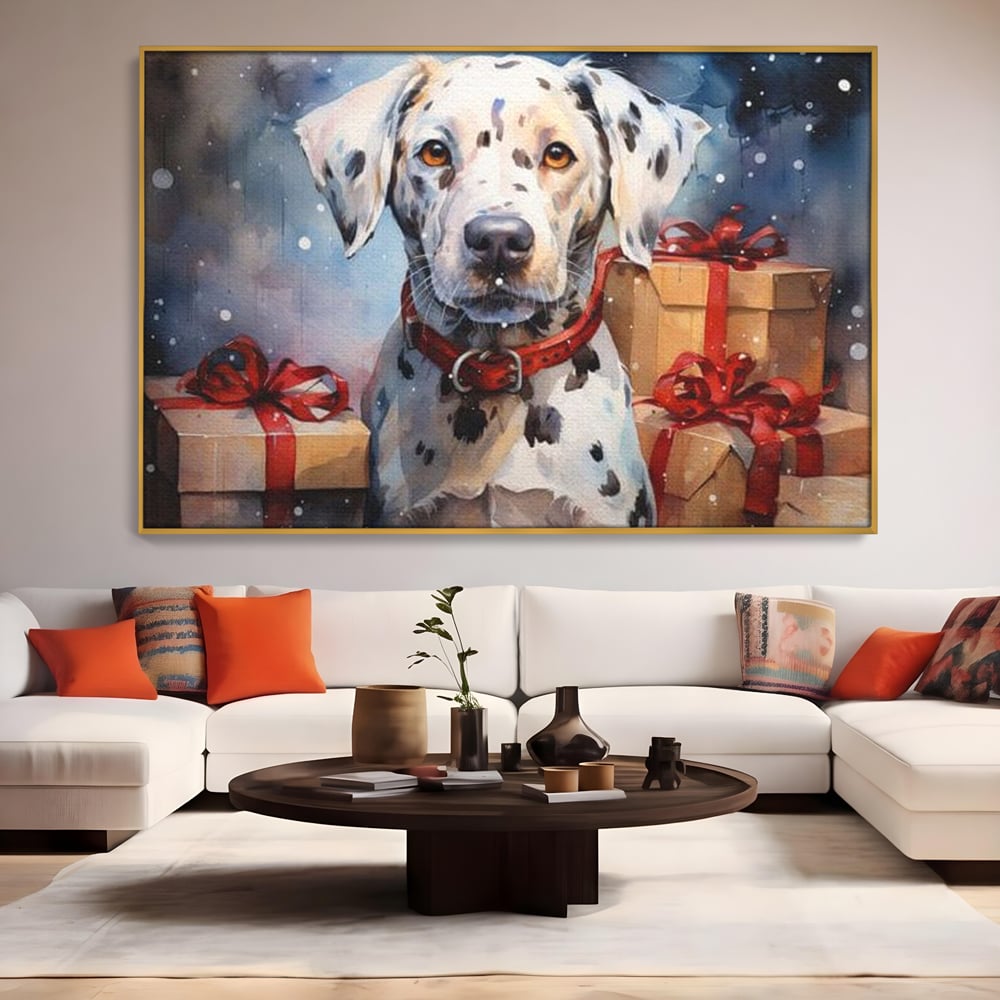 Tablou Canvas Premium LuxCanva® D1036, 101 Dalmatieni , Dalmatian, Desene Animate, Santa Pete, Zgarda, Festiv, Living Room, Culori vibrante