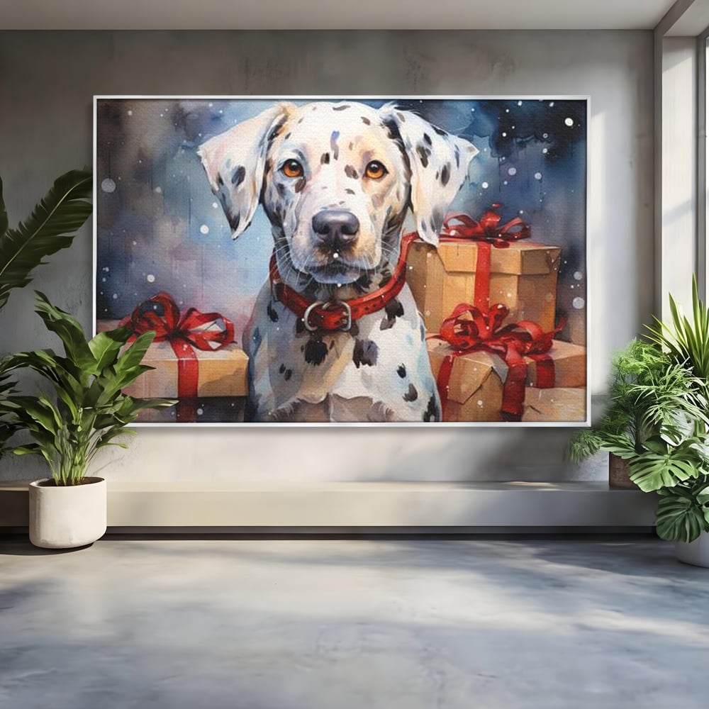 Tablou Canvas Premium LuxCanva® D1036, 101 Dalmatieni , Dalmatian, Desene Animate, Santa Pete, Zgarda, Festiv, Living Room, Culori vibrante