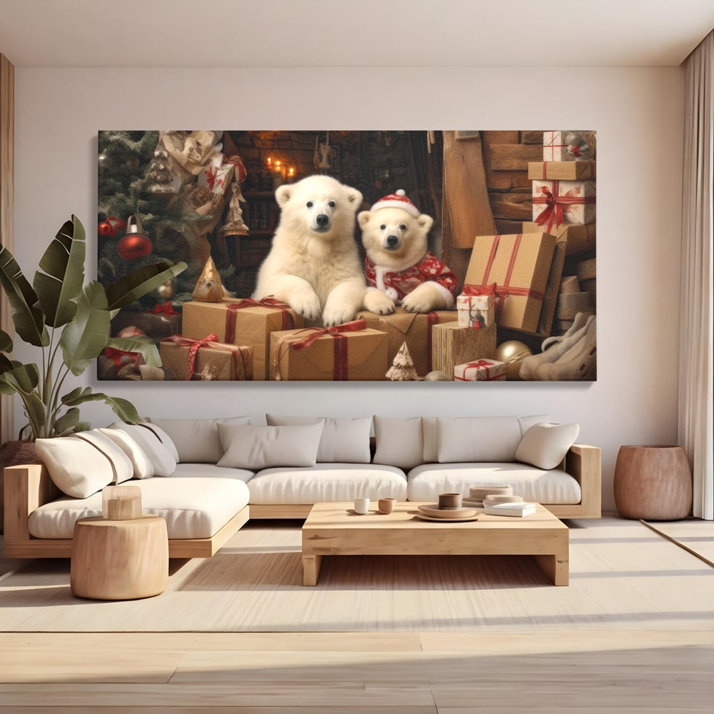 Tablou Canvas Premium LuxCanva® D1037, Craciunul Ursuletilor Polari , Ursi, Polari, Asteptare, Polul Nord, Festiv, Living Room, Culori vibrante
