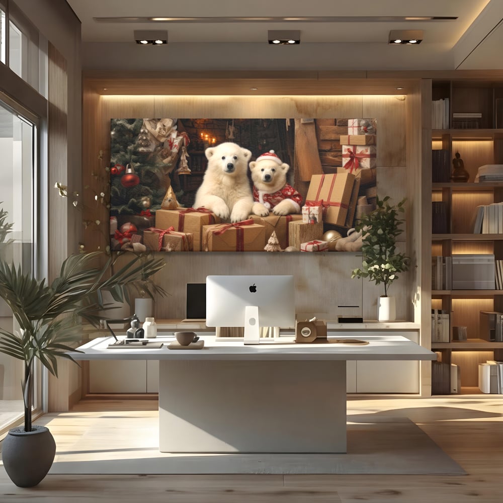 Tablou Canvas Premium LuxCanva® D1037, Craciunul Ursuletilor Polari , Ursi, Polari, Asteptare, Polul Nord, Festiv, Living Room, Culori vibrante