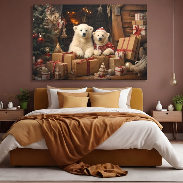 Tablou Canvas Premium LuxCanva® D1037, Craciunul Ursuletilor Polari , Ursi, Polari, Asteptare, Polul Nord, Festiv, Living Room, Culori vibrante