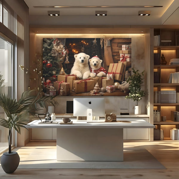 Tablou Canvas Premium LuxCanva® D1037, Craciunul Ursuletilor Polari , Ursi, Polari, Asteptare, Polul Nord, Festiv, Living Room, Culori vibrante