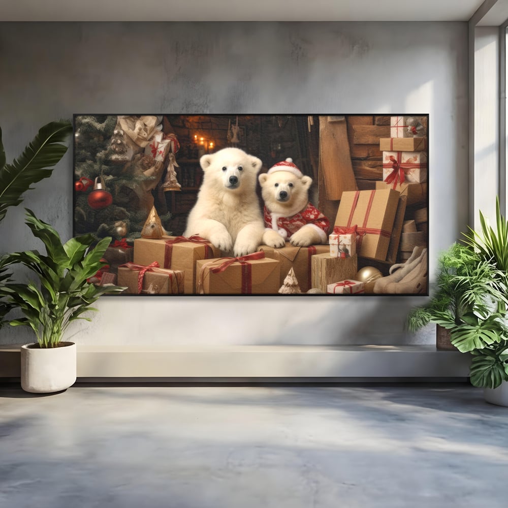 Tablou Canvas Premium LuxCanva® D1037, Craciunul Ursuletilor Polari , Ursi, Polari, Asteptare, Polul Nord, Festiv, Living Room, Culori vibrante