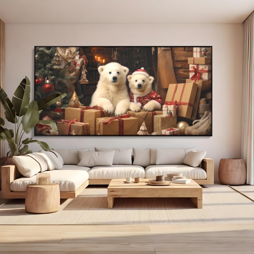 Tablou Canvas Premium LuxCanva® D1037, Craciunul Ursuletilor Polari , Ursi, Polari, Asteptare, Polul Nord, Festiv, Living Room, Culori vibrante