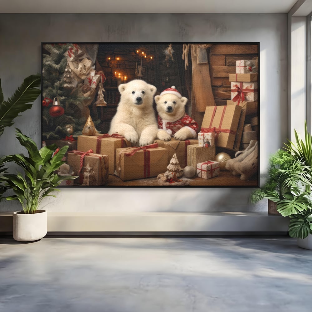 Tablou Canvas Premium LuxCanva® D1037, Craciunul Ursuletilor Polari , Ursi, Polari, Asteptare, Polul Nord, Festiv, Living Room, Culori vibrante
