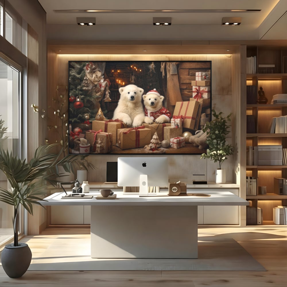 Tablou Canvas Premium LuxCanva® D1037, Craciunul Ursuletilor Polari , Ursi, Polari, Asteptare, Polul Nord, Festiv, Living Room, Culori vibrante