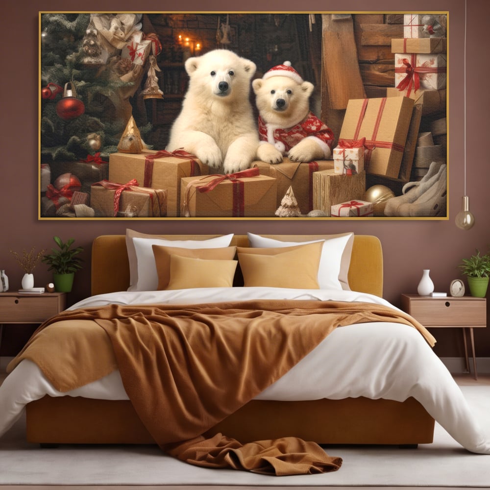 Tablou Canvas Premium LuxCanva® D1037, Craciunul Ursuletilor Polari , Ursi, Polari, Asteptare, Polul Nord, Festiv, Living Room, Culori vibrante