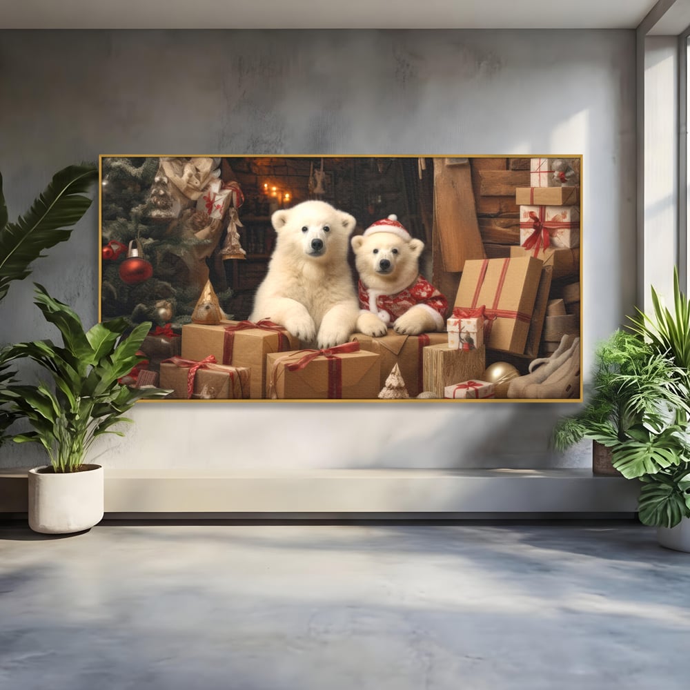 Tablou Canvas Premium LuxCanva® D1037, Craciunul Ursuletilor Polari , Ursi, Polari, Asteptare, Polul Nord, Festiv, Living Room, Culori vibrante