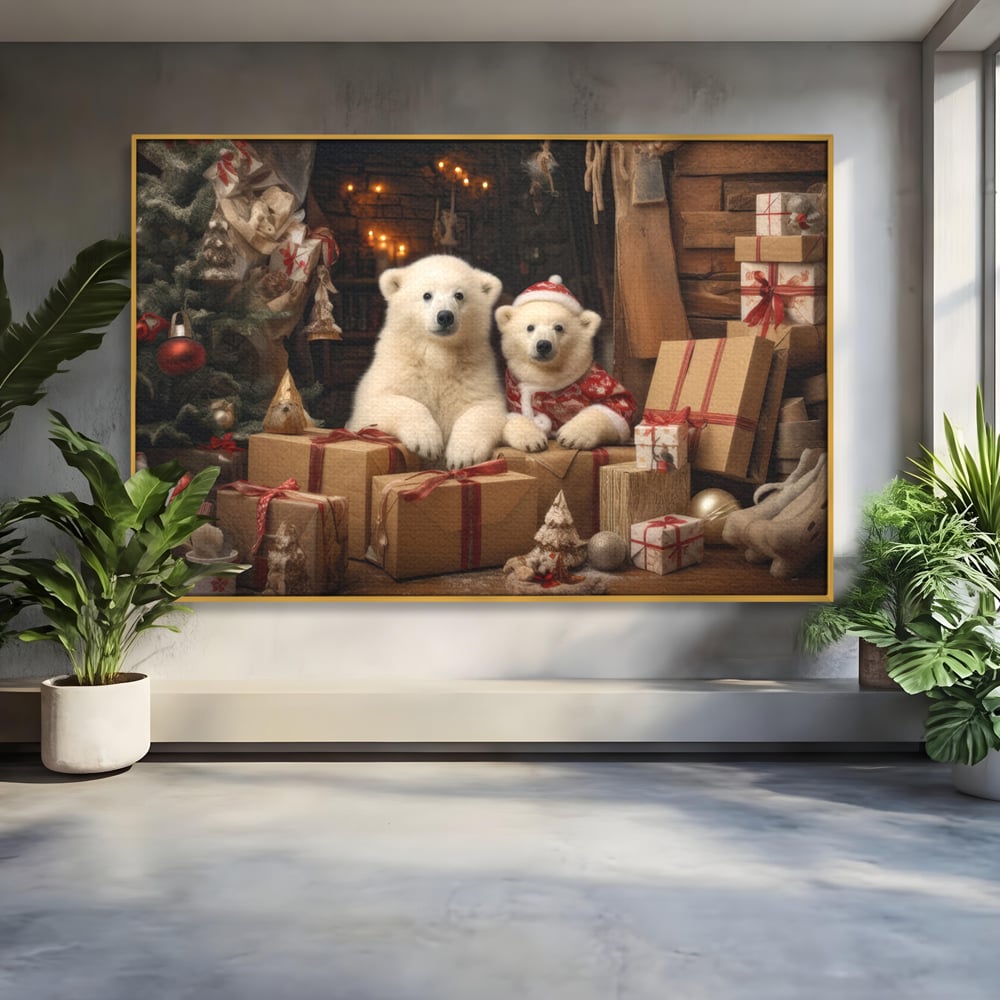 Tablou Canvas Premium LuxCanva® D1037, Craciunul Ursuletilor Polari , Ursi, Polari, Asteptare, Polul Nord, Festiv, Living Room, Culori vibrante