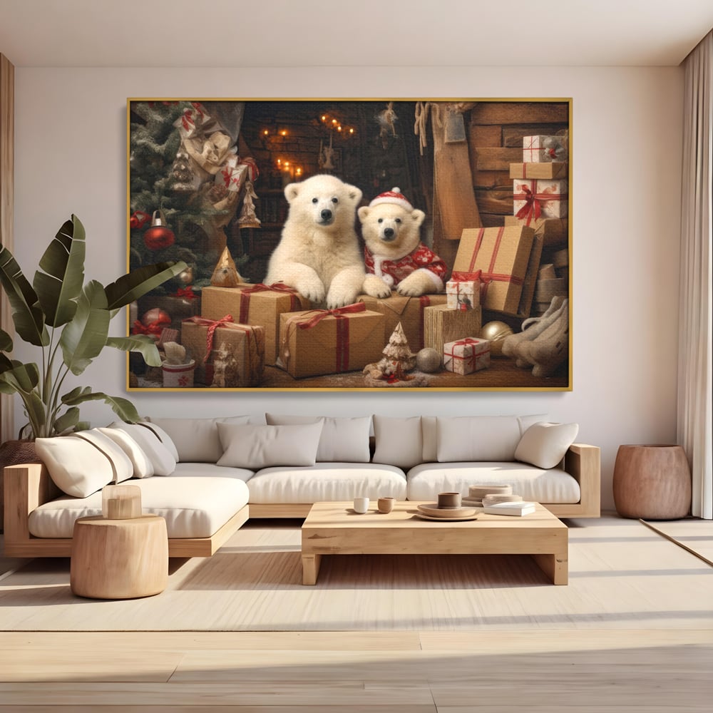 Tablou Canvas Premium LuxCanva® D1037, Craciunul Ursuletilor Polari , Ursi, Polari, Asteptare, Polul Nord, Festiv, Living Room, Culori vibrante