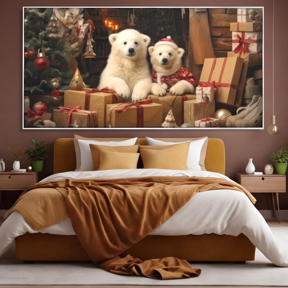 Tablou Canvas Premium LuxCanva® D1037, Craciunul Ursuletilor Polari , Ursi, Polari, Asteptare, Polul Nord, Festiv, Living Room, Culori vibrante