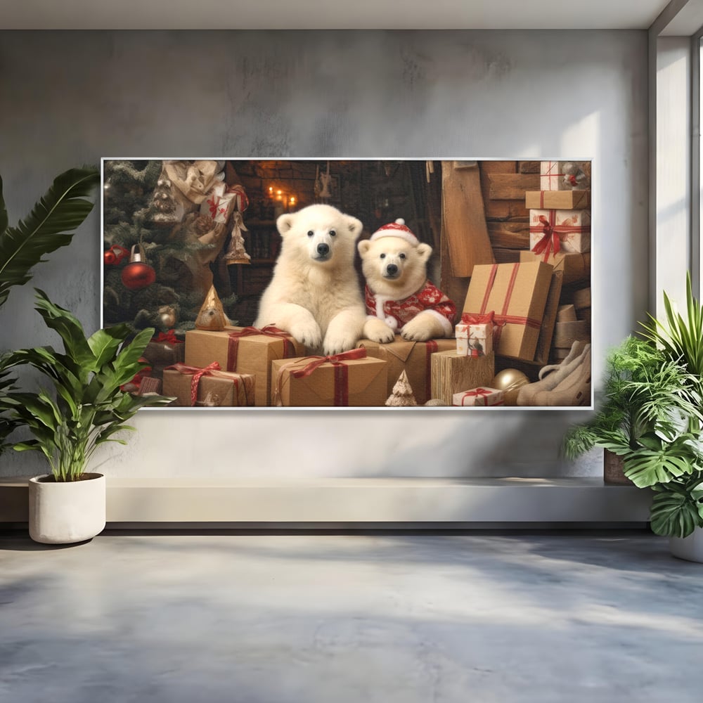 Tablou Canvas Premium LuxCanva® D1037, Craciunul Ursuletilor Polari , Ursi, Polari, Asteptare, Polul Nord, Festiv, Living Room, Culori vibrante
