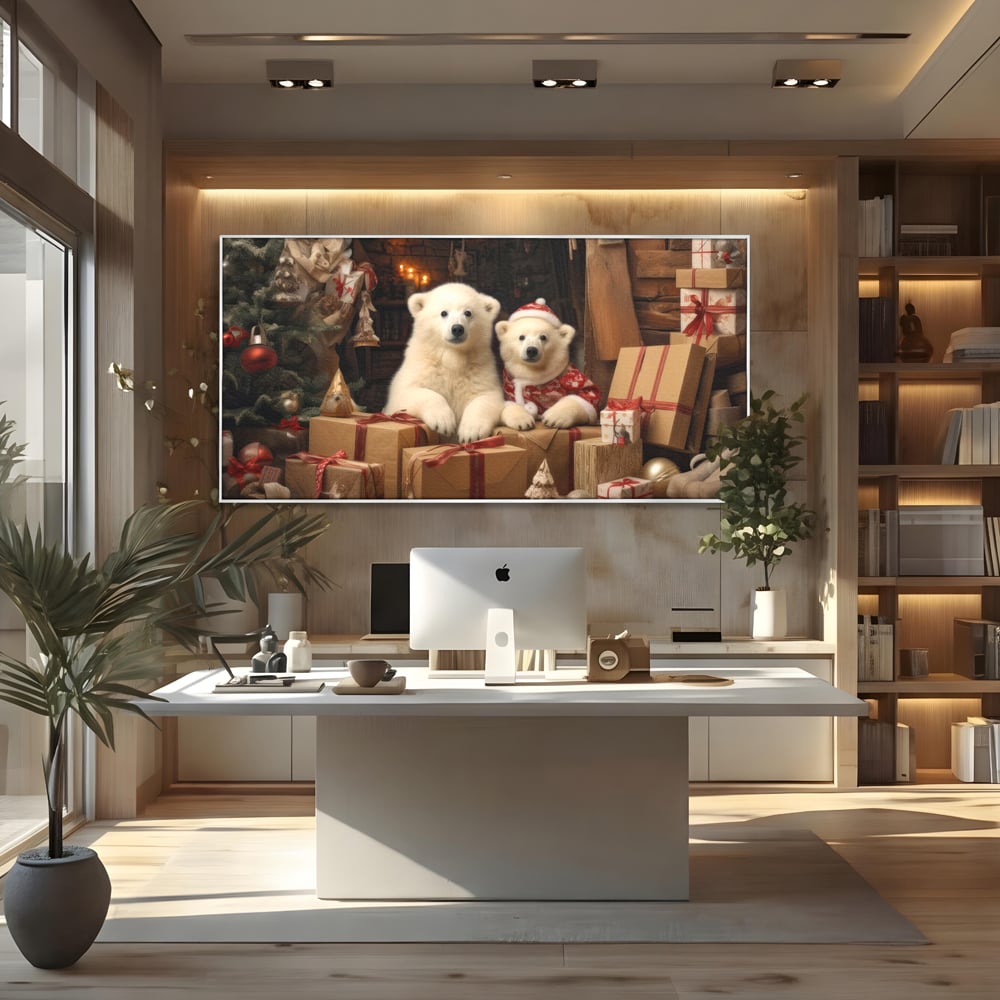Tablou Canvas Premium LuxCanva® D1037, Craciunul Ursuletilor Polari , Ursi, Polari, Asteptare, Polul Nord, Festiv, Living Room, Culori vibrante