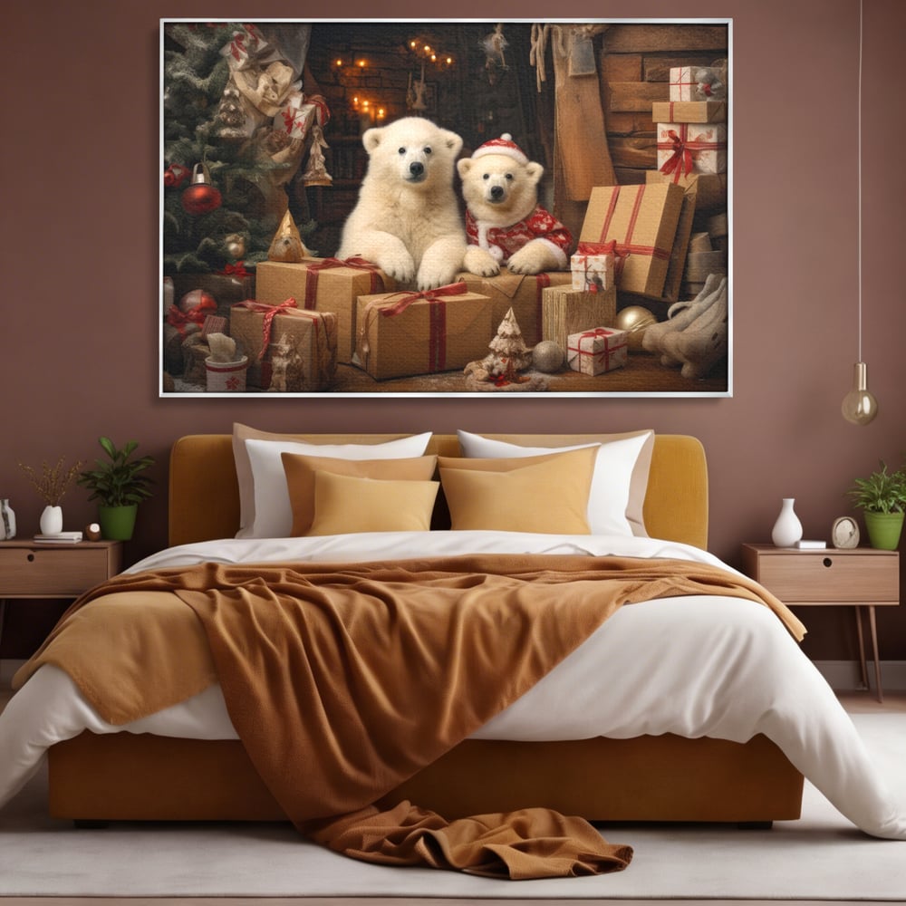 Tablou Canvas Premium LuxCanva® D1037, Craciunul Ursuletilor Polari , Ursi, Polari, Asteptare, Polul Nord, Festiv, Living Room, Culori vibrante