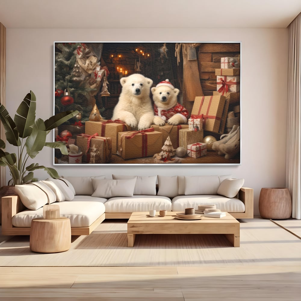 Tablou Canvas Premium LuxCanva® D1037, Craciunul Ursuletilor Polari , Ursi, Polari, Asteptare, Polul Nord, Festiv, Living Room, Culori vibrante