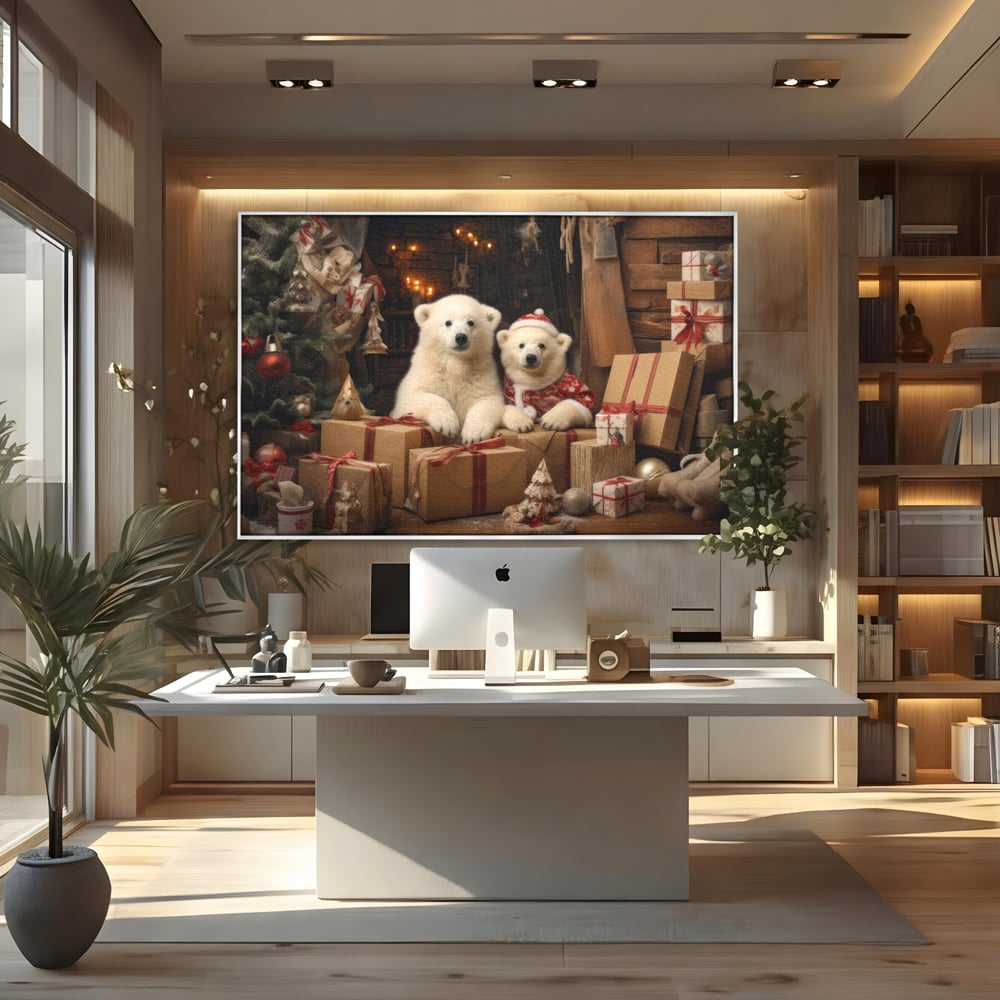 Tablou Canvas Premium LuxCanva® D1037, Craciunul Ursuletilor Polari , Ursi, Polari, Asteptare, Polul Nord, Festiv, Living Room, Culori vibrante