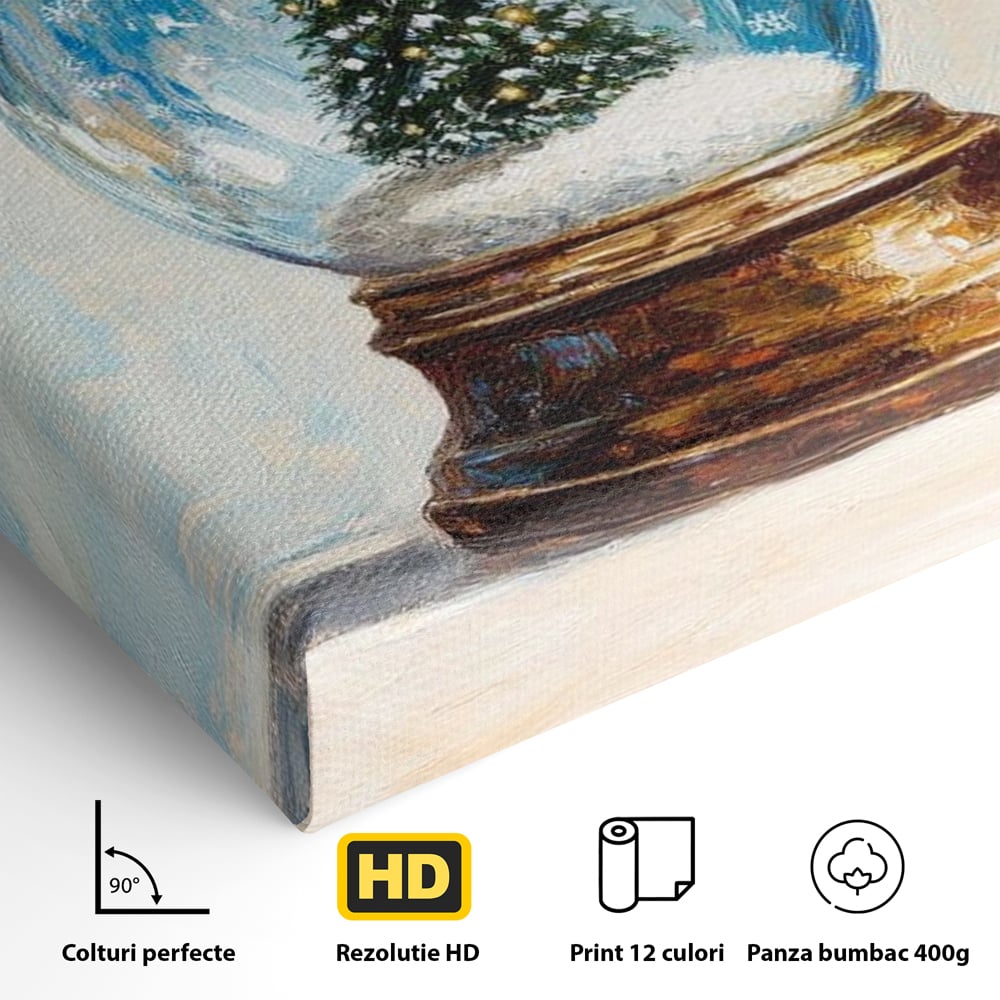 Tablou Canvas Premium LuxCanva® D1038, Bradul din Globul Fermecat , Glob, Brad, Decoratiune, Auriu, Muzical, Living Room, Culori vibrante