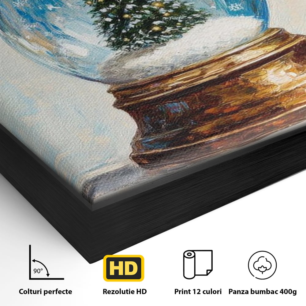 Tablou Canvas Premium LuxCanva® D1038, Bradul din Globul Fermecat , Glob, Brad, Decoratiune, Auriu, Muzical, Living Room, Culori vibrante