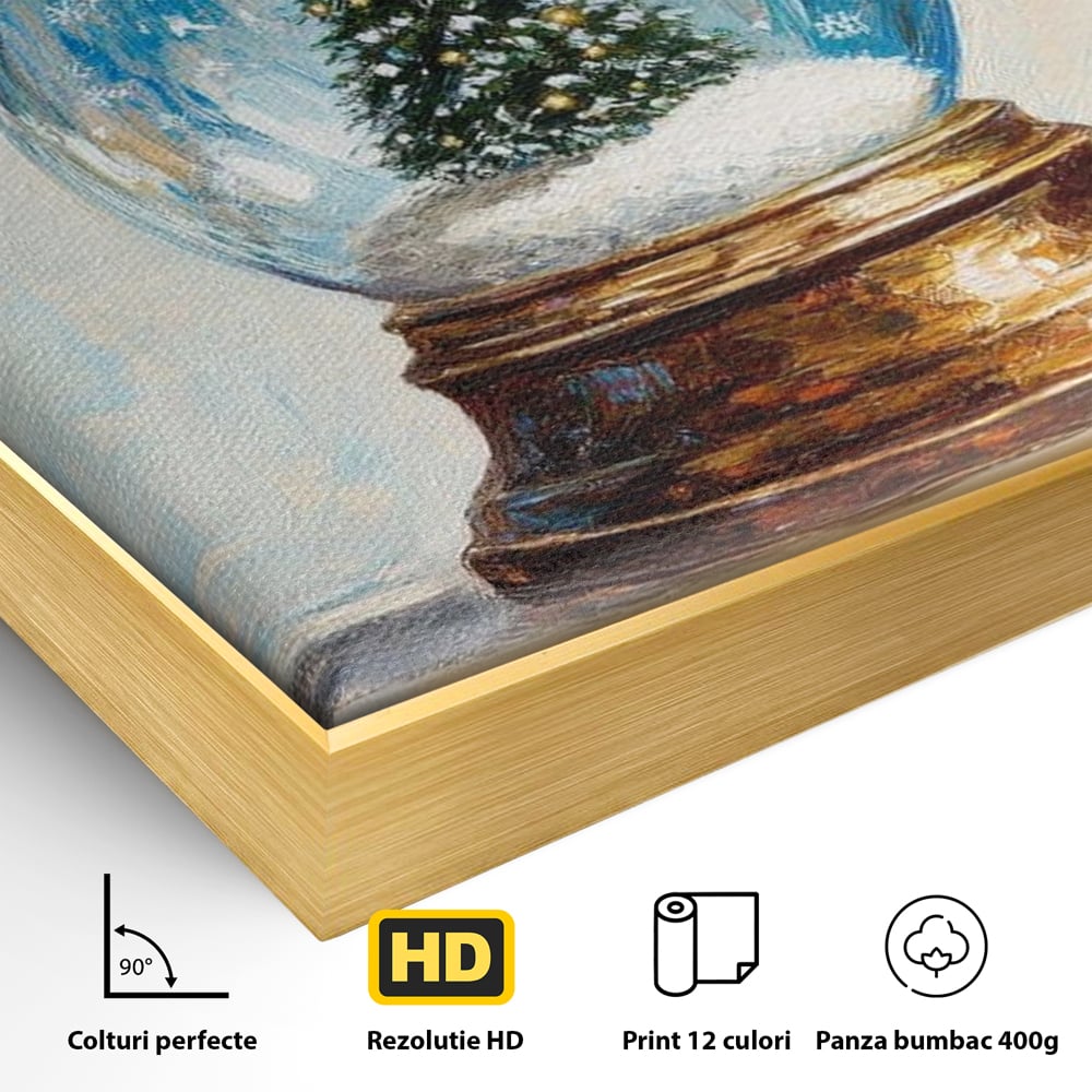 Tablou Canvas Premium LuxCanva® D1038, Bradul din Globul Fermecat , Glob, Brad, Decoratiune, Auriu, Muzical, Living Room, Culori vibrante