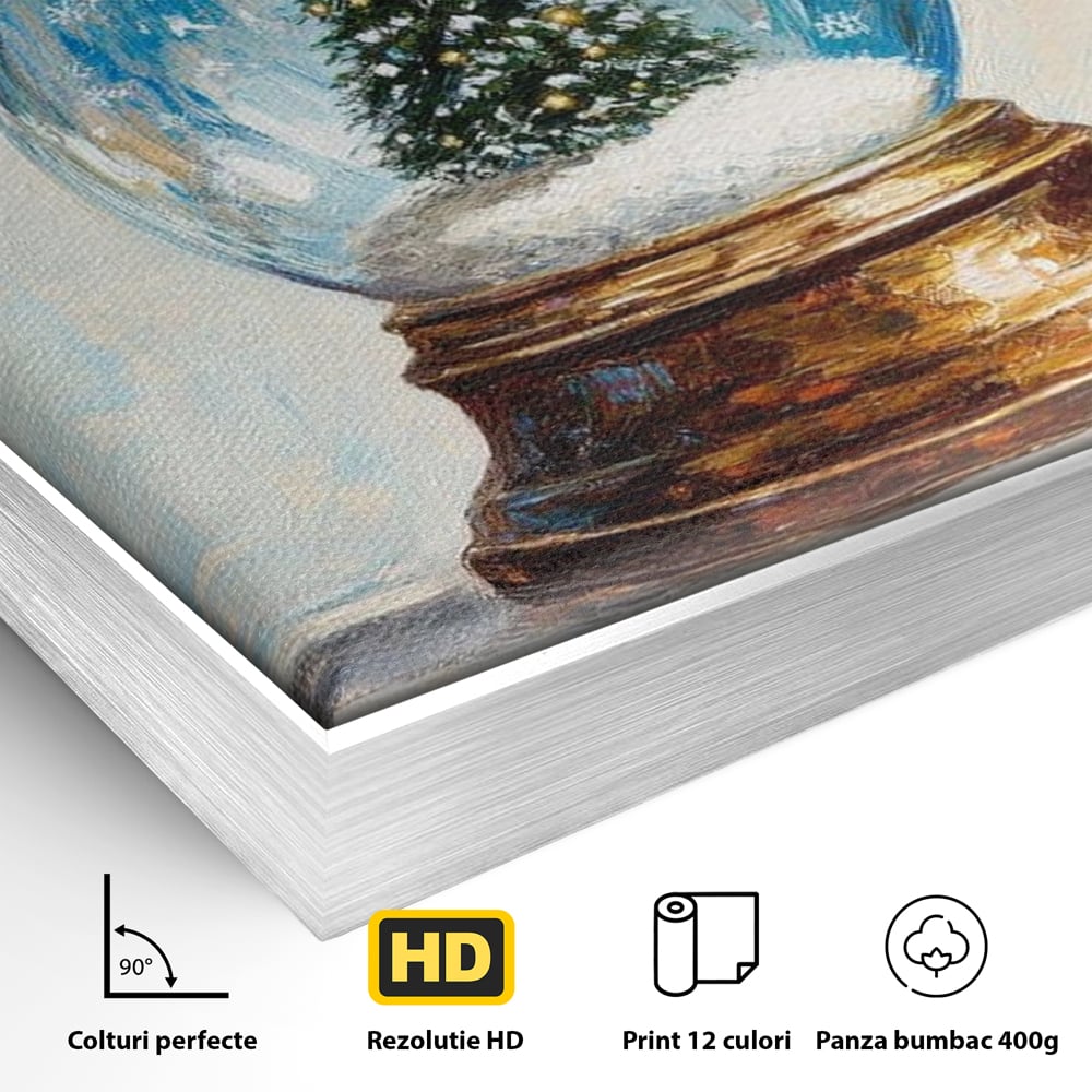 Tablou Canvas Premium LuxCanva® D1038, Bradul din Globul Fermecat , Glob, Brad, Decoratiune, Auriu, Muzical, Living Room, Culori vibrante