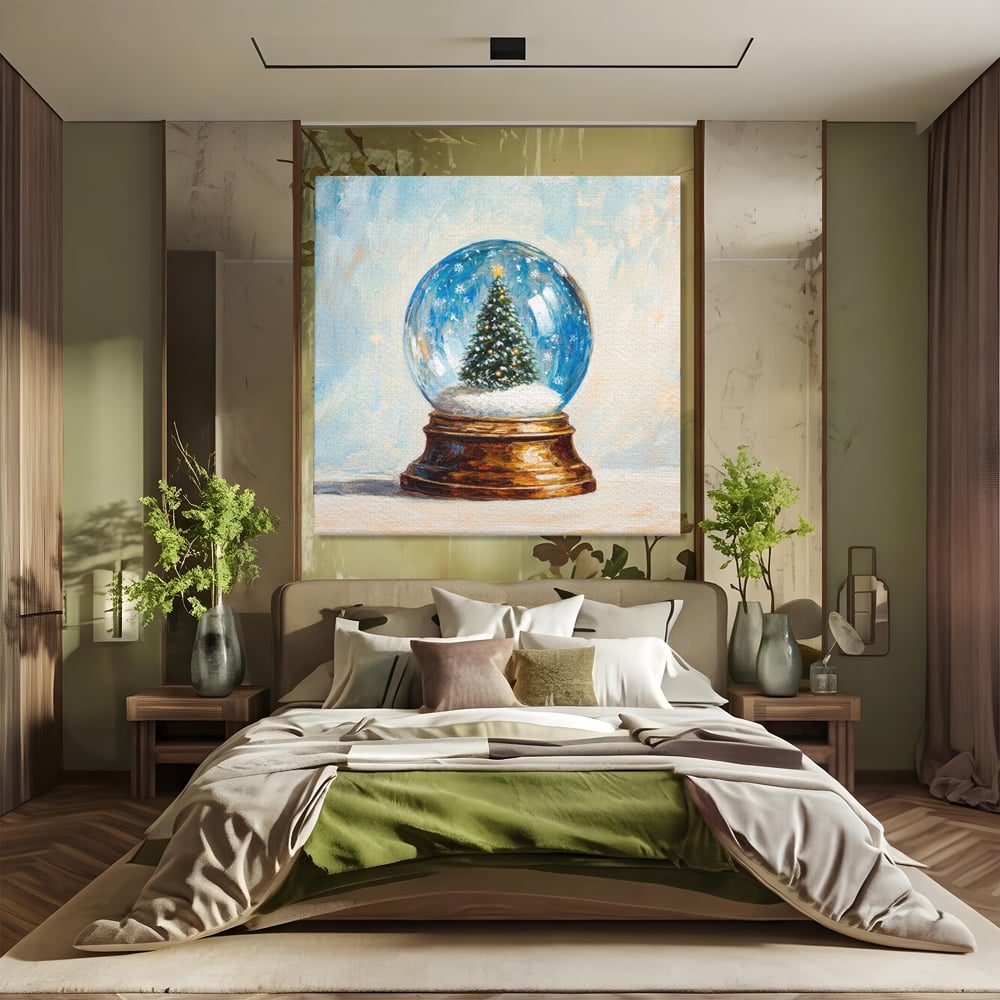 Tablou Canvas Premium LuxCanva® D1038, Bradul din Globul Fermecat , Glob, Brad, Decoratiune, Auriu, Muzical, Living Room, Culori vibrante