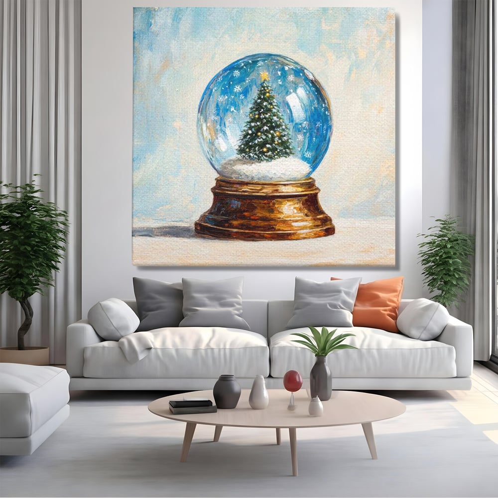 Tablou Canvas Premium LuxCanva® D1038, Bradul din Globul Fermecat , Glob, Brad, Decoratiune, Auriu, Muzical, Living Room, Culori vibrante