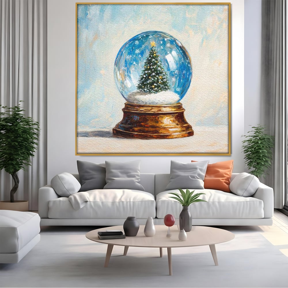 Tablou Canvas Premium LuxCanva® D1038, Bradul din Globul Fermecat , Glob, Brad, Decoratiune, Auriu, Muzical, Living Room, Culori vibrante