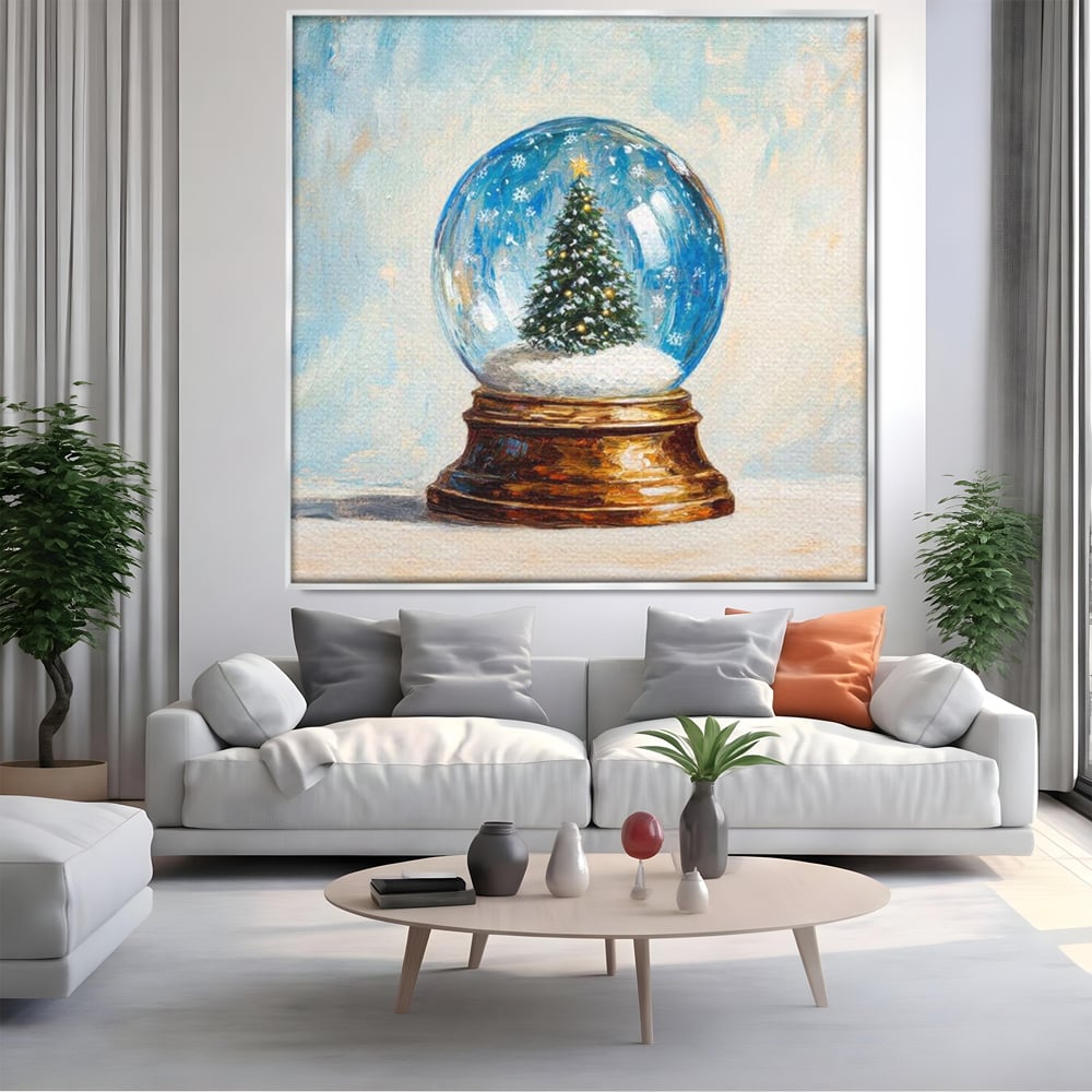 Tablou Canvas Premium LuxCanva® D1038, Bradul din Globul Fermecat , Glob, Brad, Decoratiune, Auriu, Muzical, Living Room, Culori vibrante