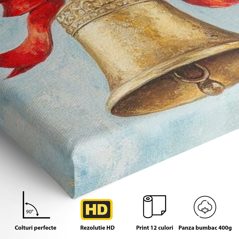 Tablou Canvas Premium LuxCanva® D1039, Clopotelul Muzical , Clopot, Brad, Decoratiune, Auriu, Muzical, Colindat, Living Room, Culori vibrante
