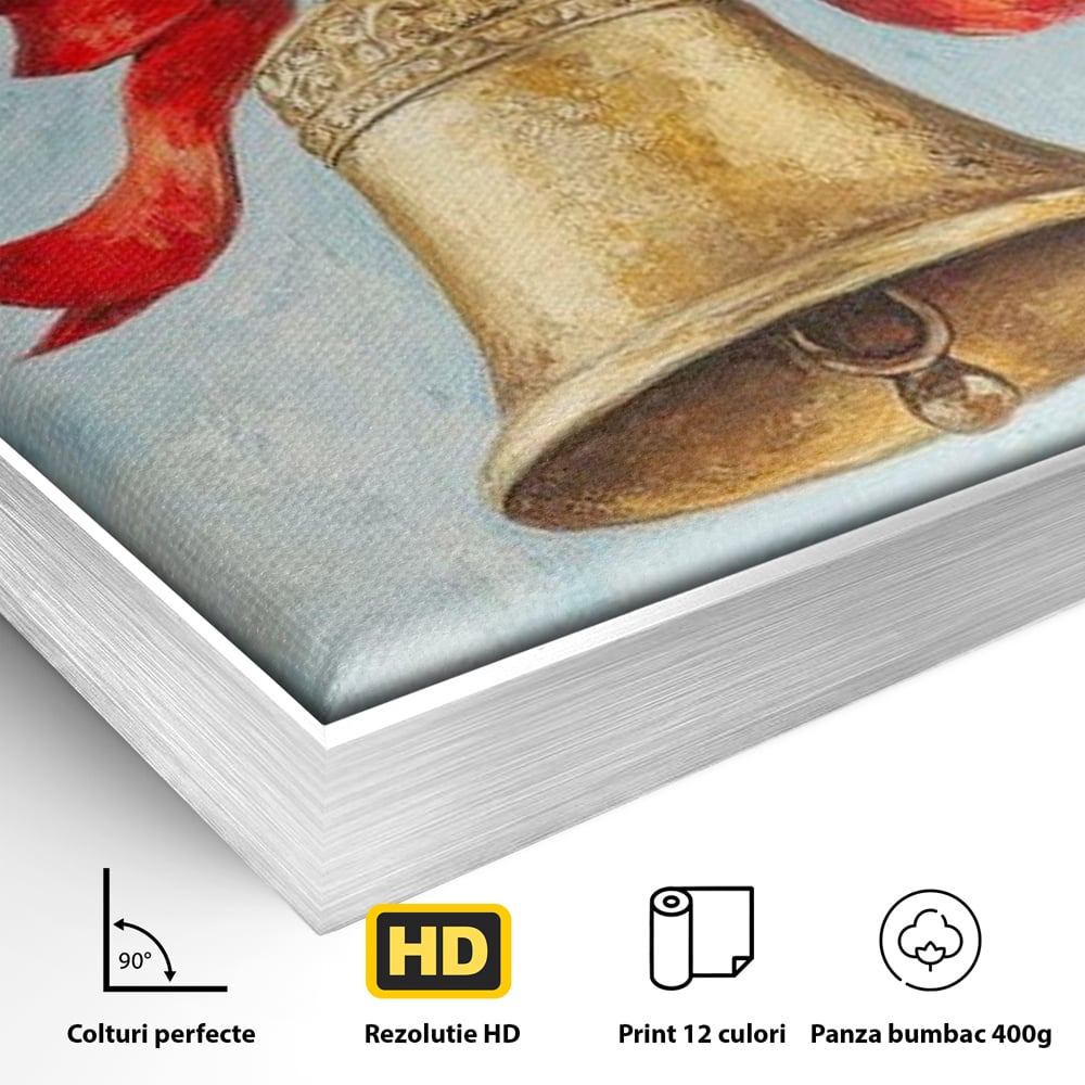 Tablou Canvas Premium LuxCanva® D1039, Clopotelul Muzical , Clopot, Brad, Decoratiune, Auriu, Muzical, Colindat, Living Room, Culori vibrante