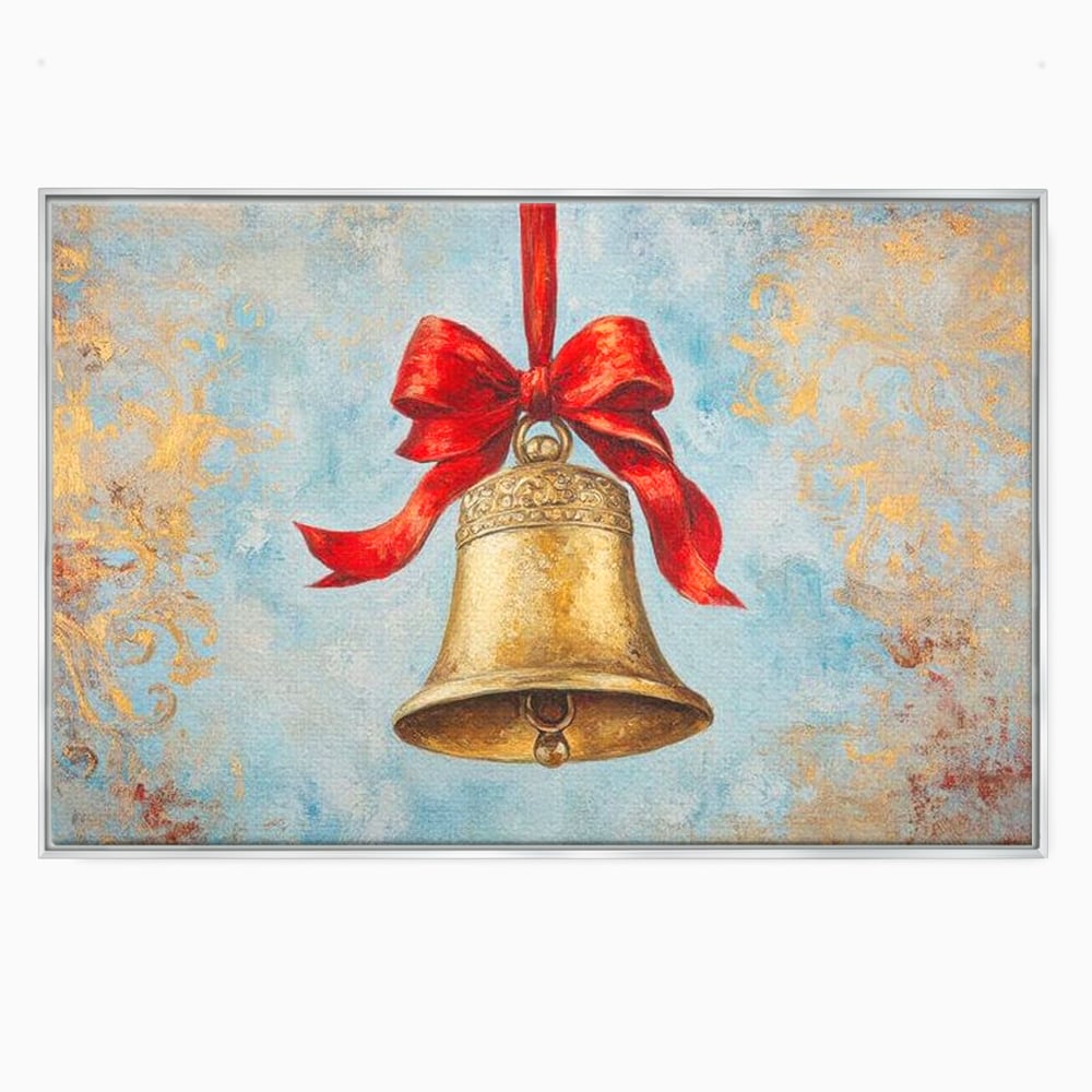 Tablou Canvas Premium LuxCanva® D1039, Clopotelul Muzical , Clopot, Brad, Decoratiune, Auriu, Muzical, Colindat, Living Room, Culori vibrante