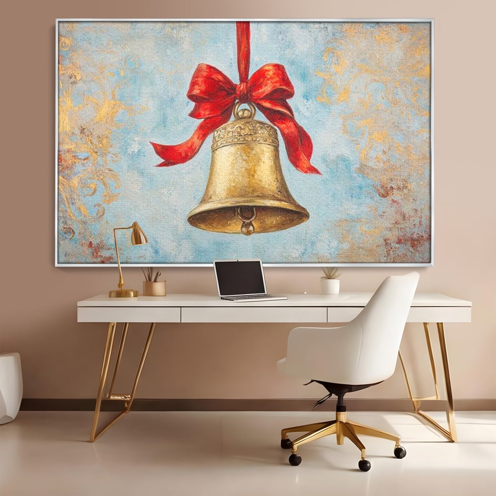 Tablou Canvas Premium LuxCanva® D1039, Clopotelul Muzical , Clopot, Brad, Decoratiune, Auriu, Muzical, Colindat, Living Room, Culori vibrante