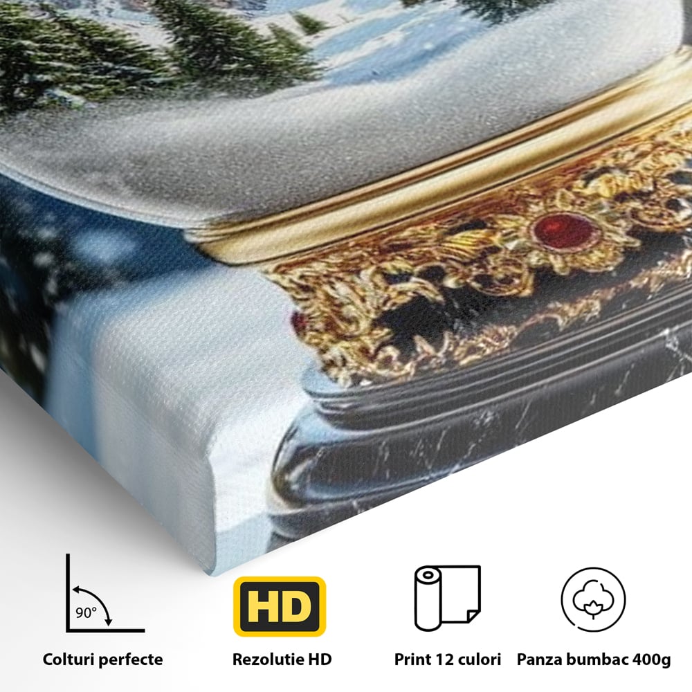 Tablou Canvas Premium LuxCanva® D1040, Globul Alpin , Padure, Brazi, Munti, Glob, Muzical, Omat, Living Room, Culori vibrante