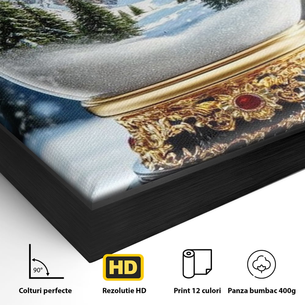 Tablou Canvas Premium LuxCanva® D1040, Globul Alpin , Padure, Brazi, Munti, Glob, Muzical, Omat, Living Room, Culori vibrante