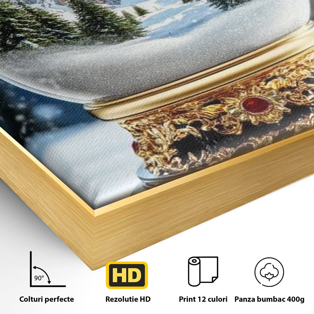 Tablou Canvas Premium LuxCanva® D1040, Globul Alpin , Padure, Brazi, Munti, Glob, Muzical, Omat, Living Room, Culori vibrante
