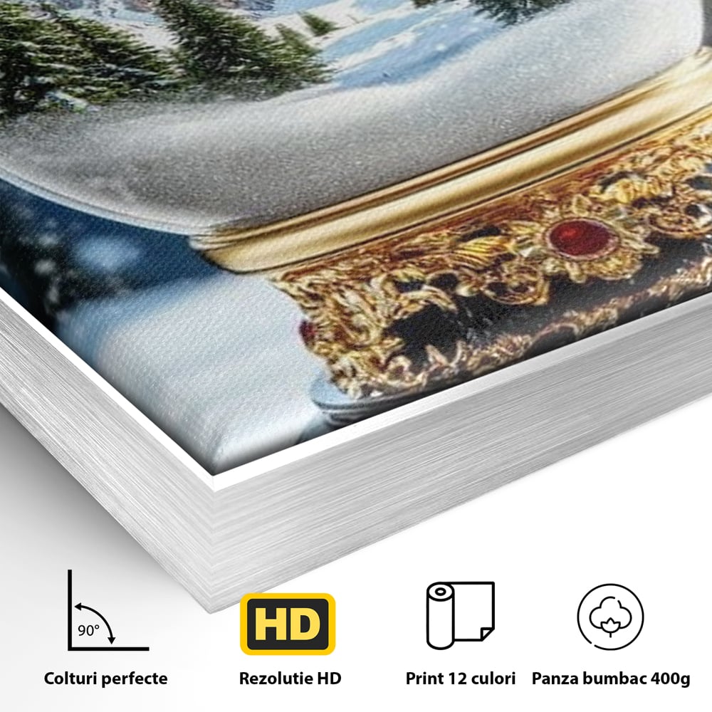 Tablou Canvas Premium LuxCanva® D1040, Globul Alpin , Padure, Brazi, Munti, Glob, Muzical, Omat, Living Room, Culori vibrante