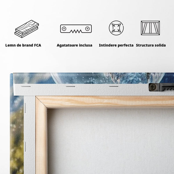 Tablou Canvas Premium LuxCanva® D1040, Globul Alpin , Padure, Brazi, Munti, Glob, Muzical, Omat, Living Room, Culori vibrante
