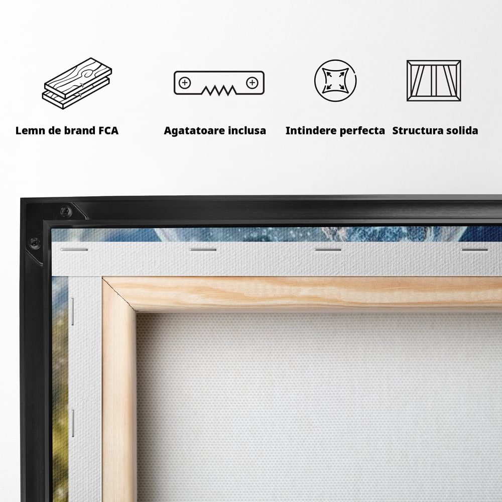 Tablou Canvas Premium LuxCanva® D1040, Globul Alpin , Padure, Brazi, Munti, Glob, Muzical, Omat, Living Room, Culori vibrante
