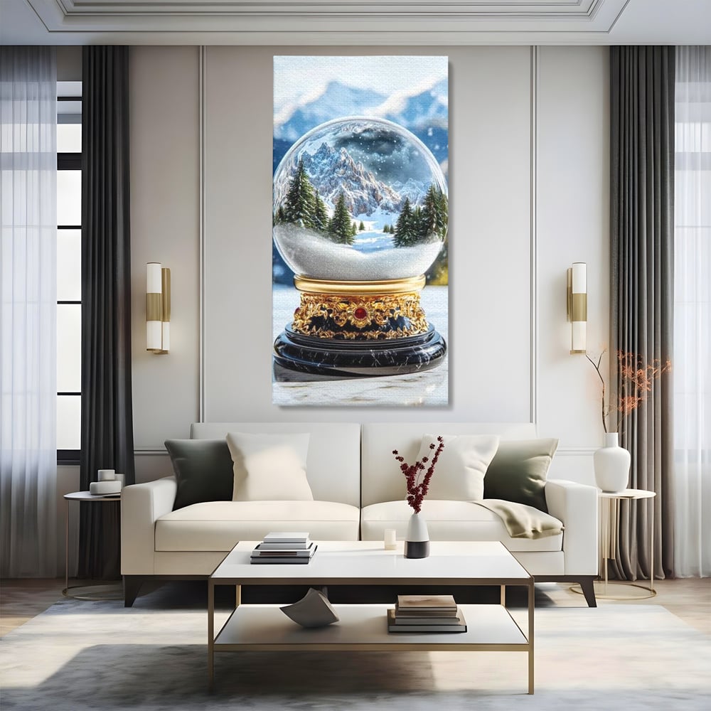 Tablou Canvas Premium LuxCanva® D1040, Globul Alpin , Padure, Brazi, Munti, Glob, Muzical, Omat, Living Room, Culori vibrante