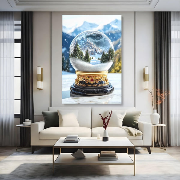 Tablou Canvas Premium LuxCanva® D1040, Globul Alpin , Padure, Brazi, Munti, Glob, Muzical, Omat, Living Room, Culori vibrante