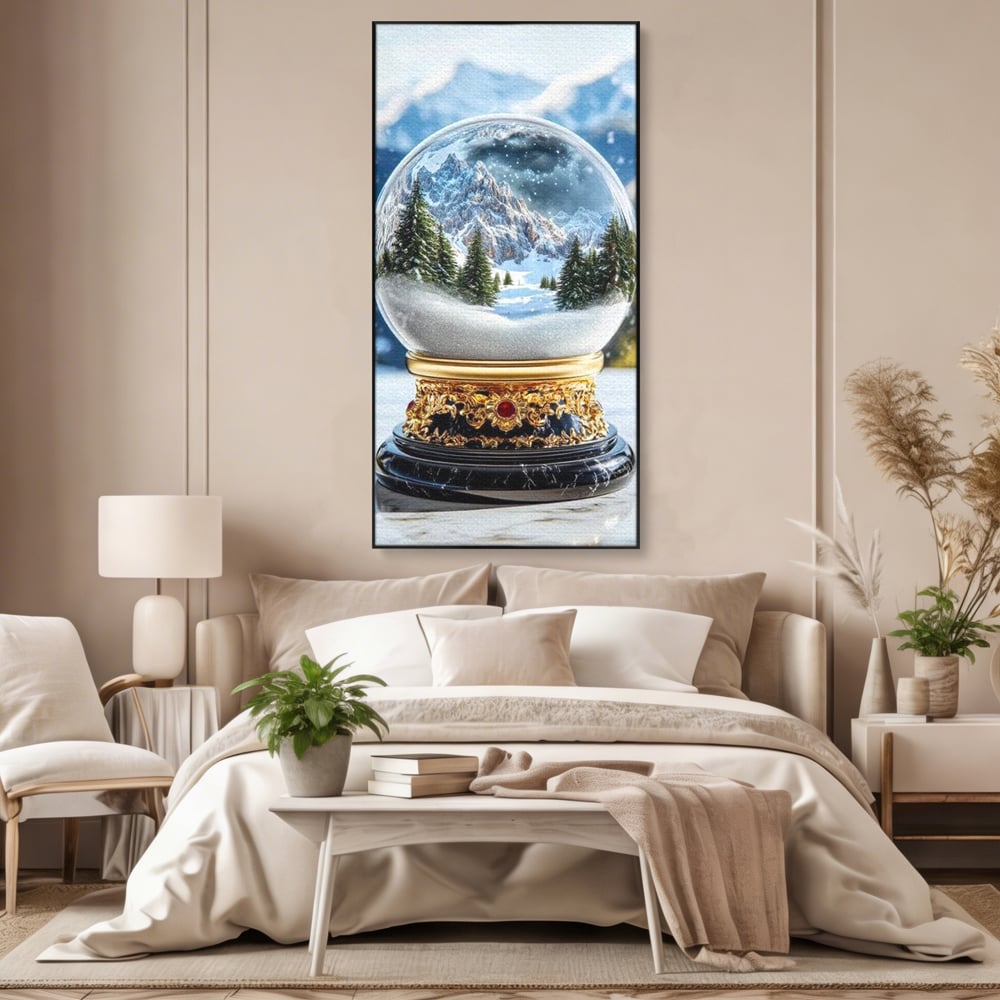 Tablou Canvas Premium LuxCanva® D1040, Globul Alpin , Padure, Brazi, Munti, Glob, Muzical, Omat, Living Room, Culori vibrante