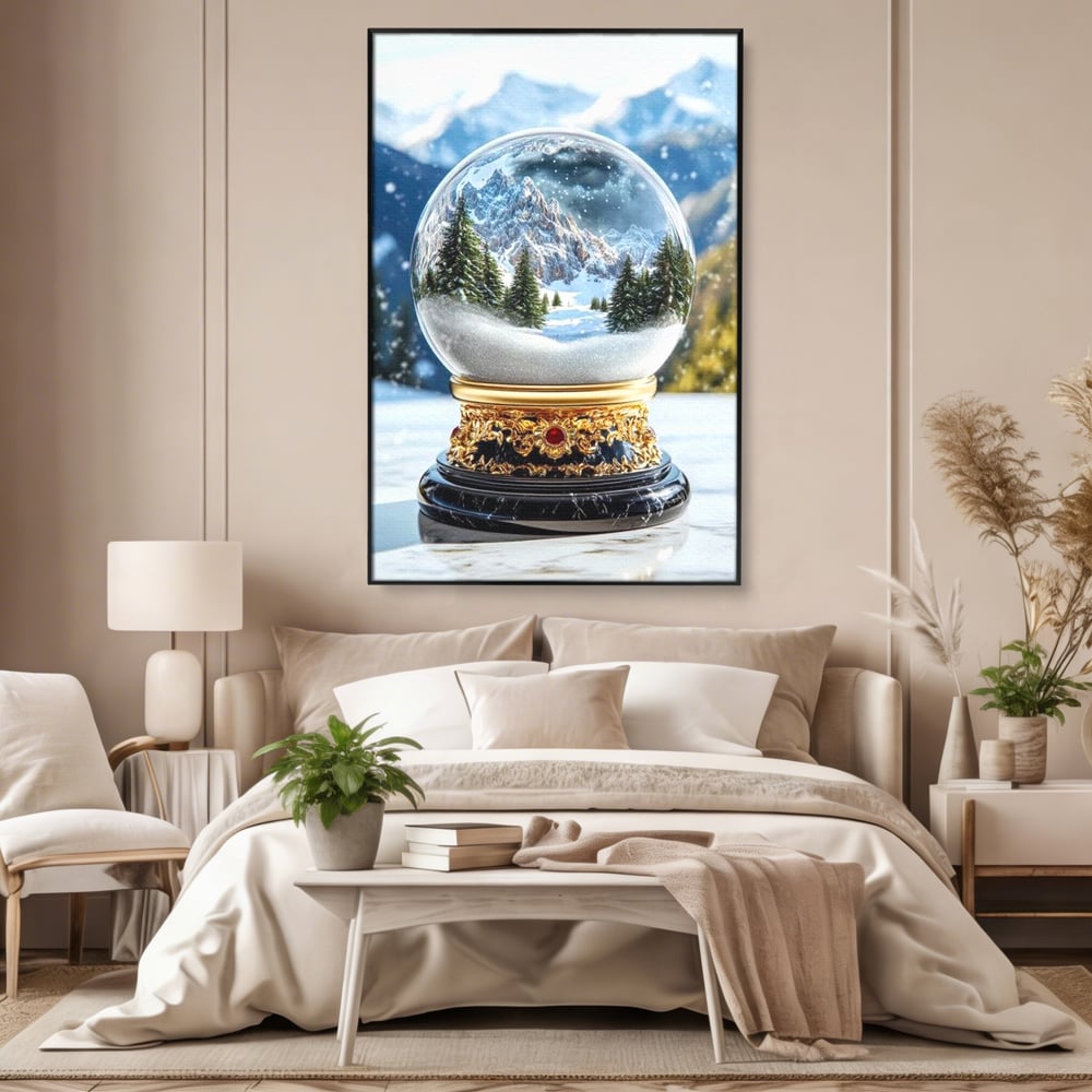 Tablou Canvas Premium LuxCanva® D1040, Globul Alpin , Padure, Brazi, Munti, Glob, Muzical, Omat, Living Room, Culori vibrante