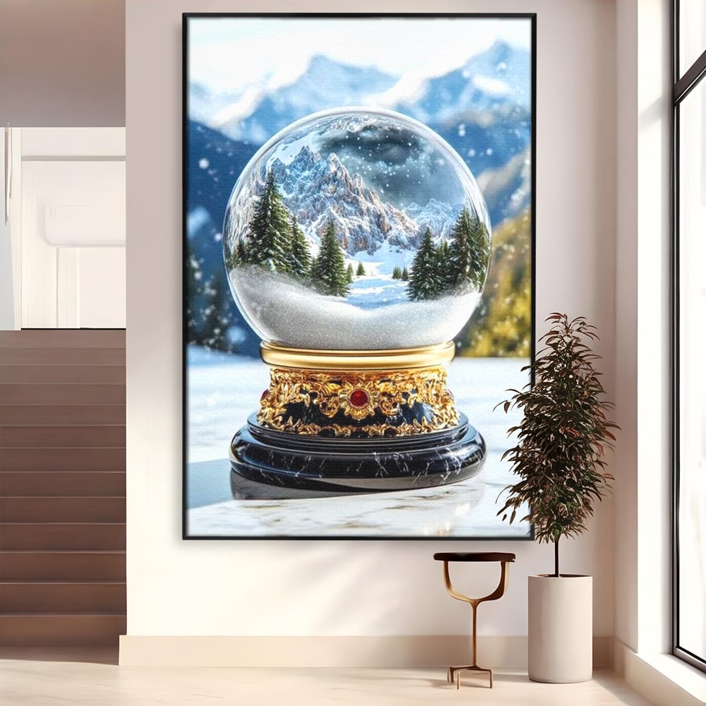 Tablou Canvas Premium LuxCanva® D1040, Globul Alpin , Padure, Brazi, Munti, Glob, Muzical, Omat, Living Room, Culori vibrante