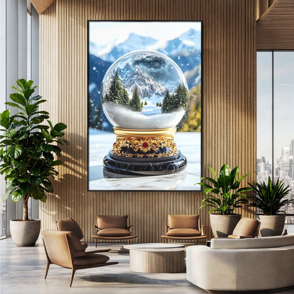 Tablou Canvas Premium LuxCanva® D1040, Globul Alpin , Padure, Brazi, Munti, Glob, Muzical, Omat, Living Room, Culori vibrante
