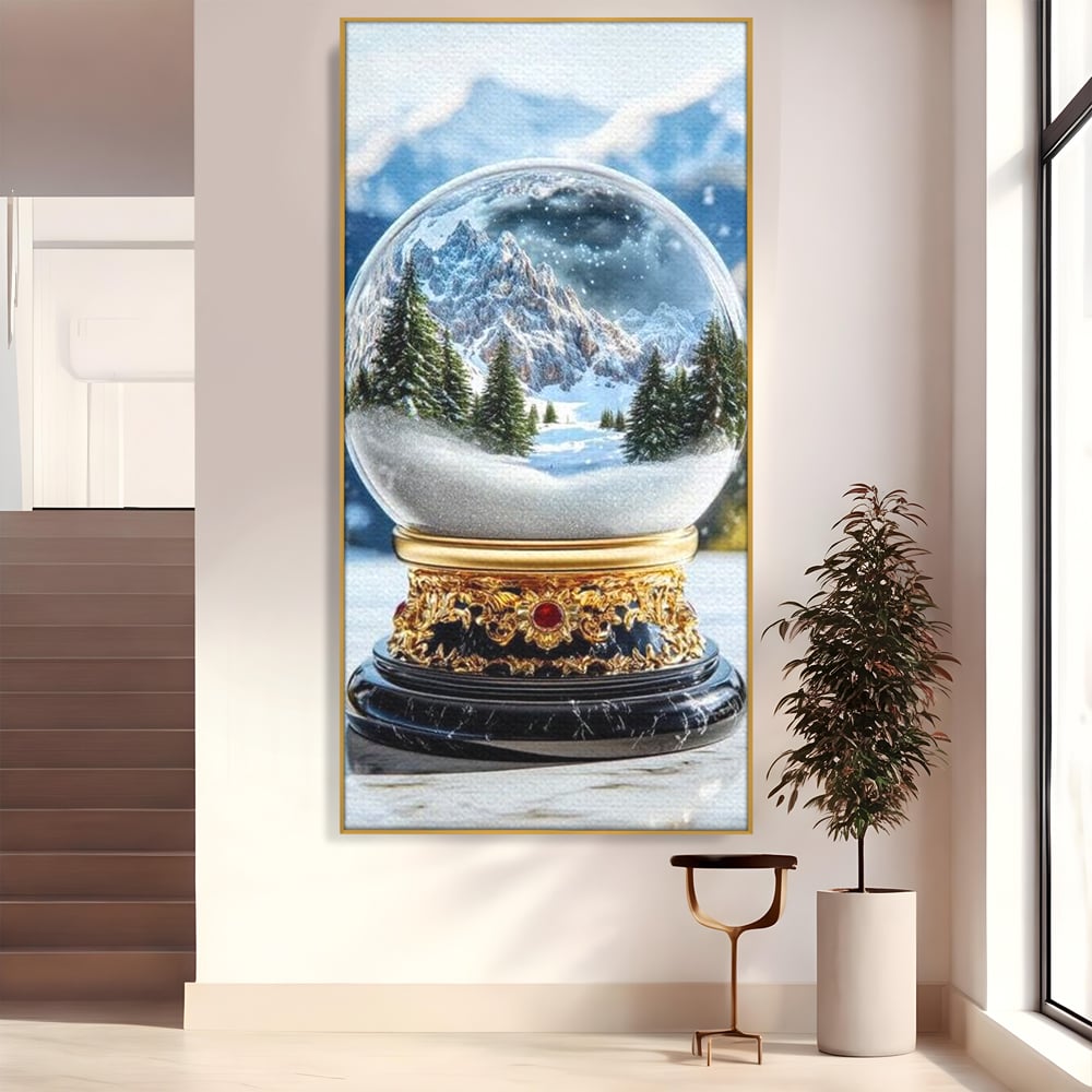 Tablou Canvas Premium LuxCanva® D1040, Globul Alpin , Padure, Brazi, Munti, Glob, Muzical, Omat, Living Room, Culori vibrante
