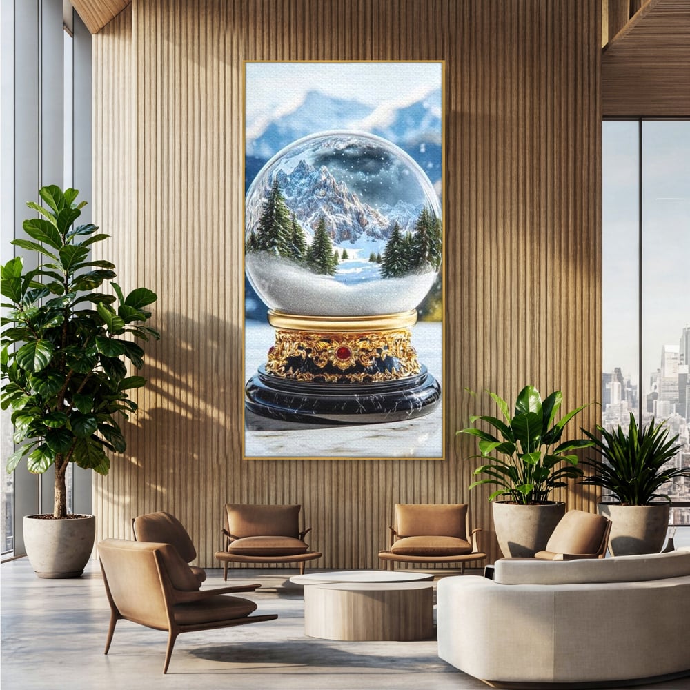 Tablou Canvas Premium LuxCanva® D1040, Globul Alpin , Padure, Brazi, Munti, Glob, Muzical, Omat, Living Room, Culori vibrante