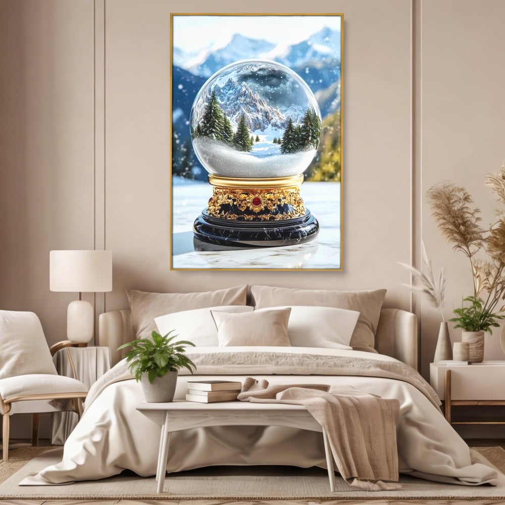 Tablou Canvas Premium LuxCanva® D1040, Globul Alpin , Padure, Brazi, Munti, Glob, Muzical, Omat, Living Room, Culori vibrante