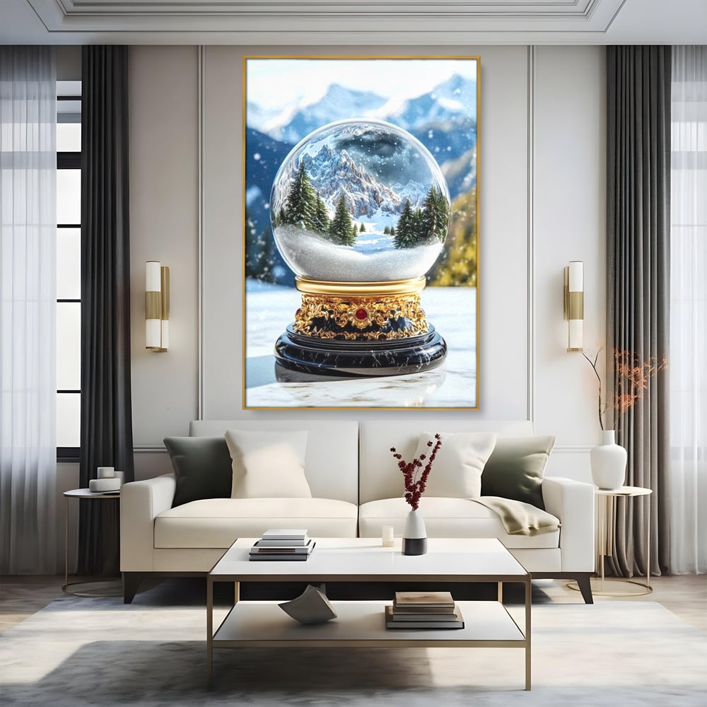 Tablou Canvas Premium LuxCanva® D1040, Globul Alpin , Padure, Brazi, Munti, Glob, Muzical, Omat, Living Room, Culori vibrante