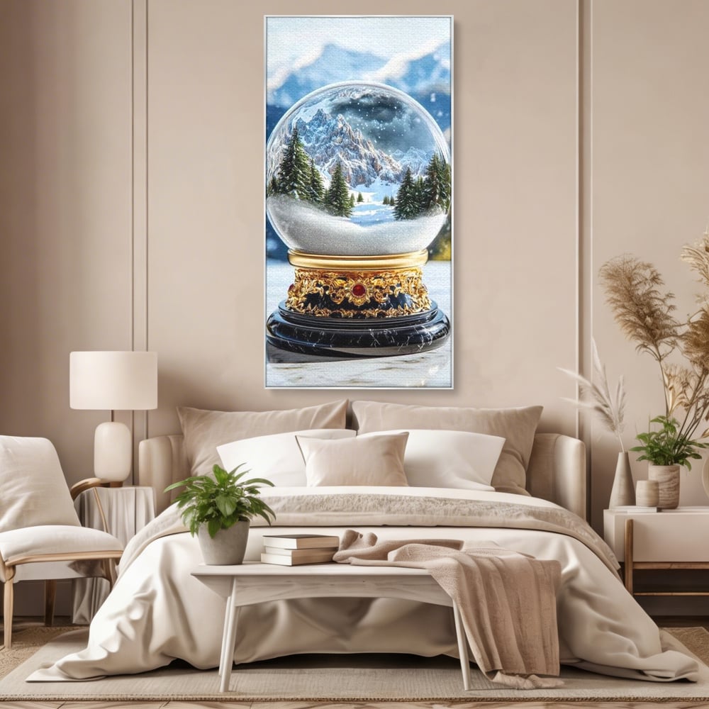 Tablou Canvas Premium LuxCanva® D1040, Globul Alpin , Padure, Brazi, Munti, Glob, Muzical, Omat, Living Room, Culori vibrante
