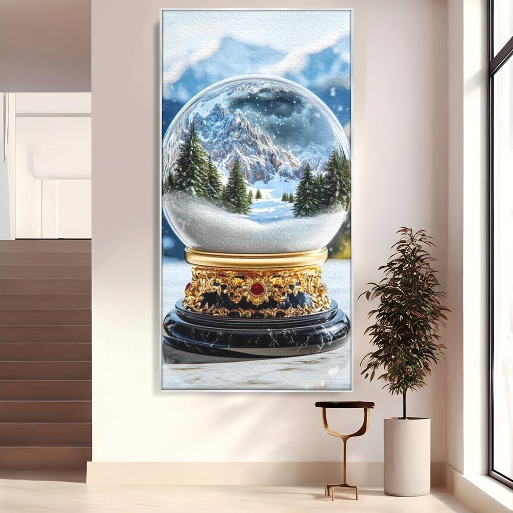 Tablou Canvas Premium LuxCanva® D1040, Globul Alpin , Padure, Brazi, Munti, Glob, Muzical, Omat, Living Room, Culori vibrante